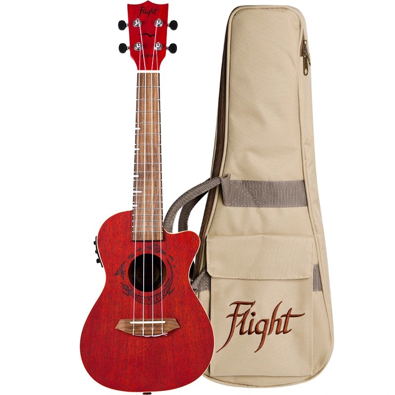 DUC 380 CEQ CORAL, El-Ac-Cut. Concert Uke, Mahog., Red